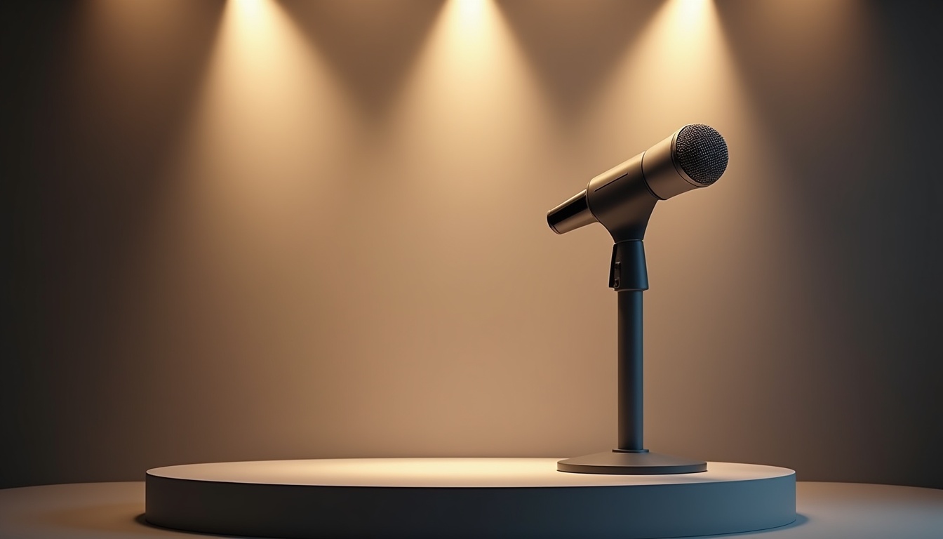Elegant stage setup with modern microphone on podium for professional Animateur Micro event